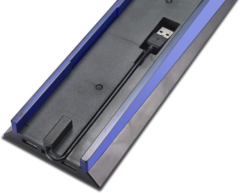 KlsyChry Stand with HUB & Blue Light for PS4, Blue Led Light Vertical Stand Base with 3 USB HUB Port for Sony PlayStation 4 PS4 Console (Black) - Image 5